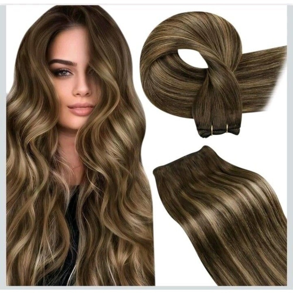 LAAVOO 100% Real Human Hair Clip In Extensions 18" Brown To Blonde 4/27/4